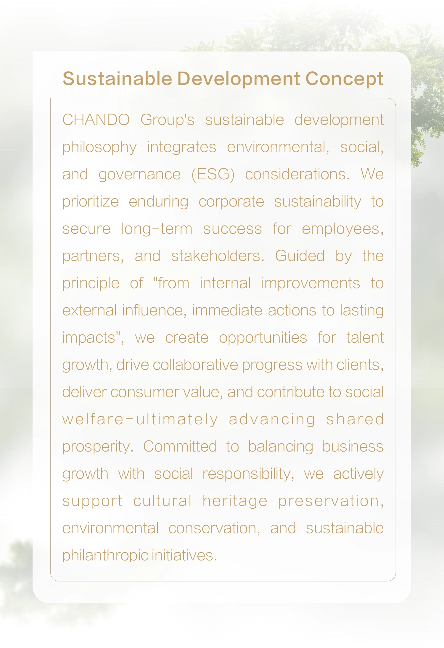 Sustainable development of CHANDO Group